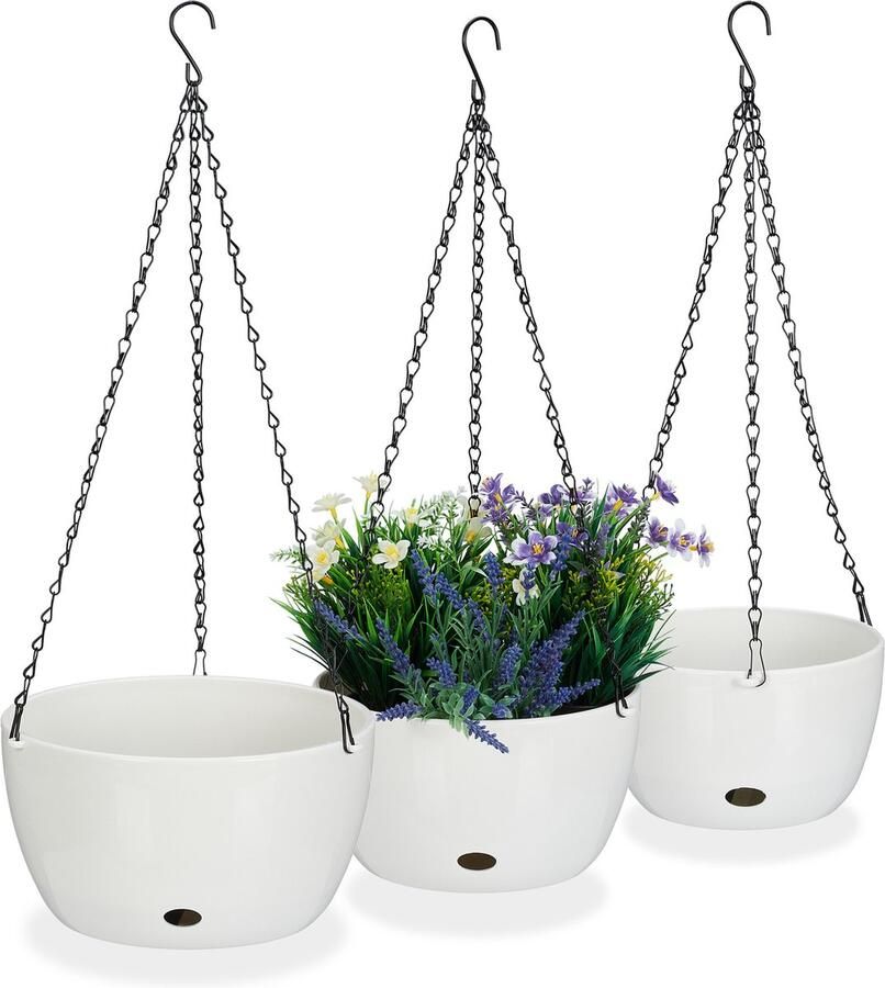 Relaxdays hangpot met opvangbakjes set van 3 hangende plantenpotten andere grootttes