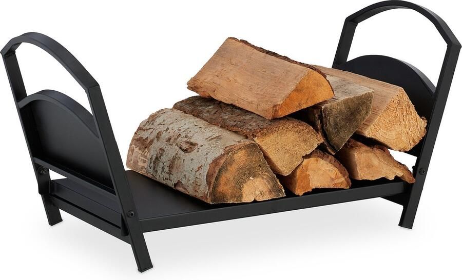 Relaxdays houtmand metaal inklapbare haardhout mand brandhout opslag binnen zwart