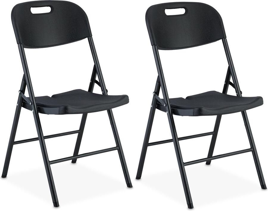 Relaxdays klapstoel voor de tuin set van 2 balkonstoelen kunststof & staal licht zwart