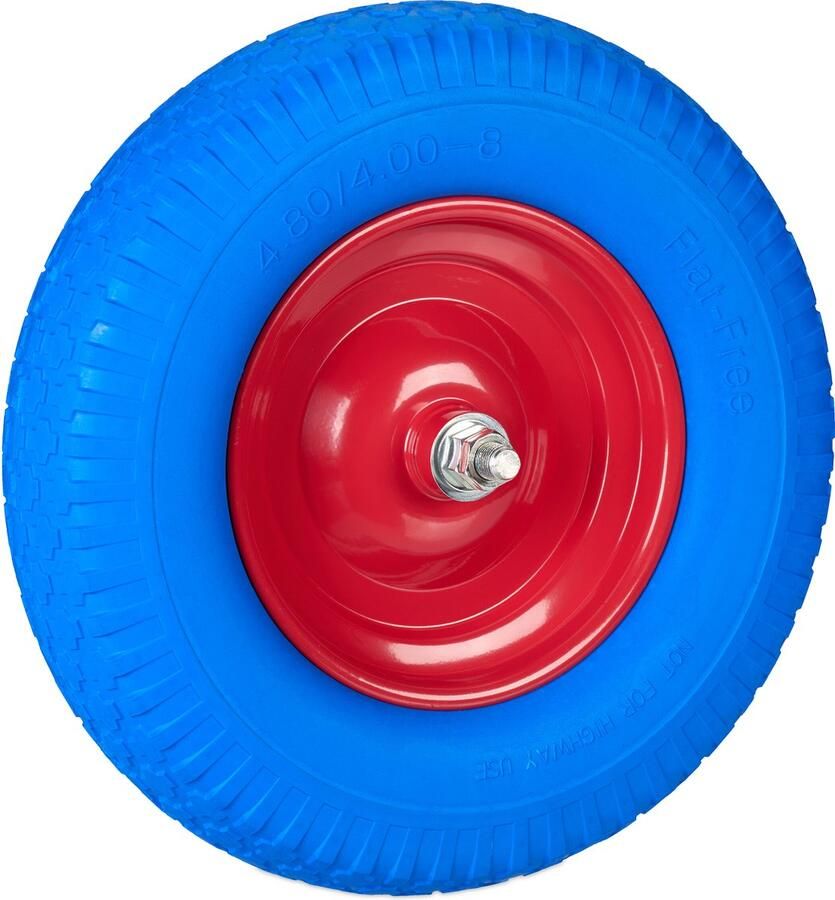 Relaxdays kruiwagenwiel 4.00-8 reservewiel kruiwagen antilek stalen velg met as Blauw-rood