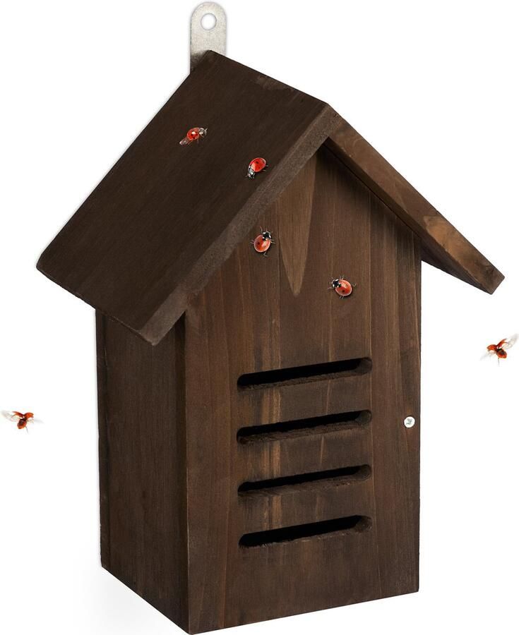 Relaxdays lieveheersbeestjes hotel hout insectenhotel tuin lieveheerbeestjes kastje