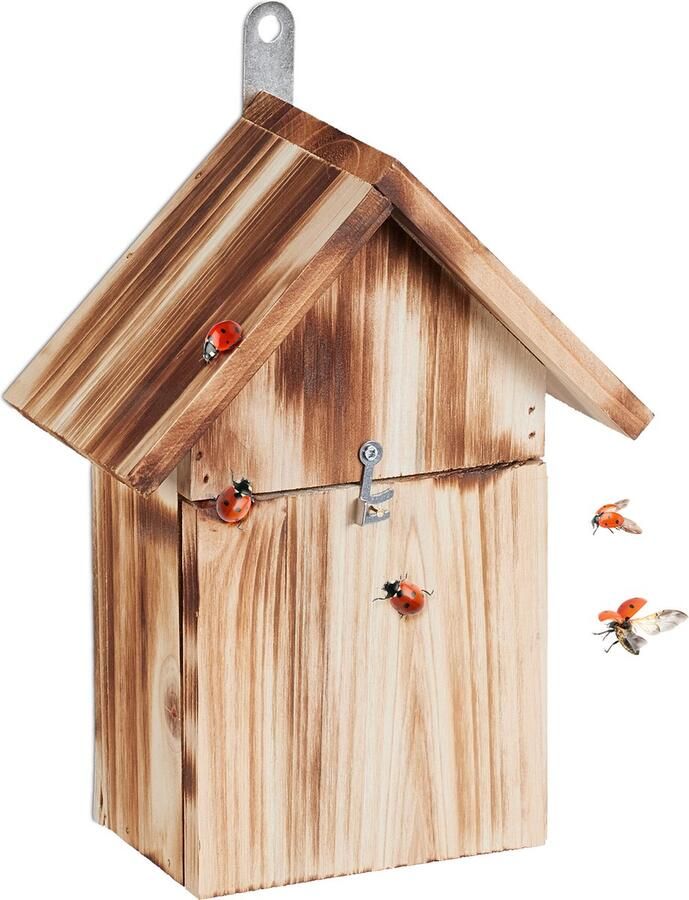 Relaxdays lieveheersbeestjeshotel nestkastje insecten 4 ingangssleuven dennenhout