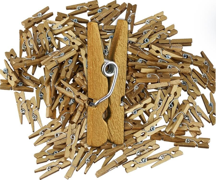 Relaxdays mini wasknijpers set van 400 houten knijpers foto's ophangen knutselen goud