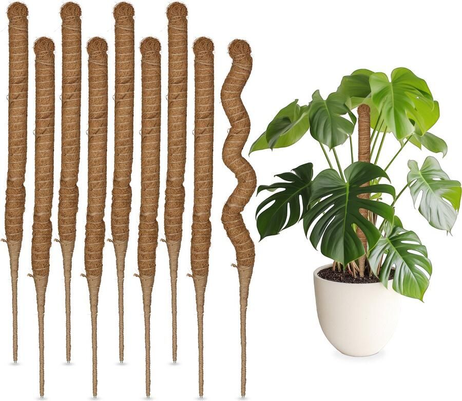 Relaxdays mosstokken set plantenstokken 60 cm mospalen flexibel kokoks en jute Pak van 10