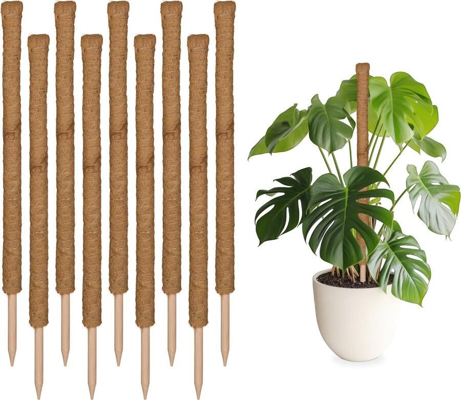 Relaxdays mosstokken set van 10 kokos mospalen plantenstokken voor klimplanten 90 cm