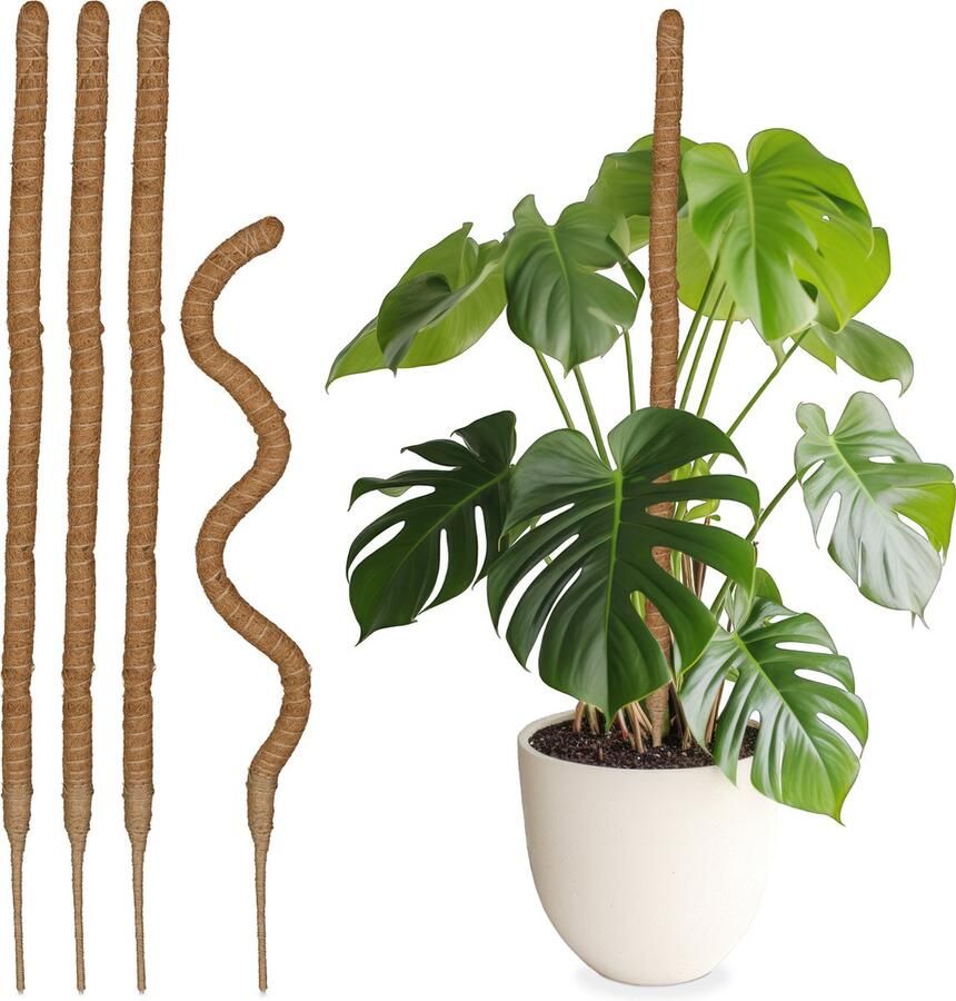Relaxdays mosstokken set van 5 kokos plantenstokken mospalen 90 cm flexibel