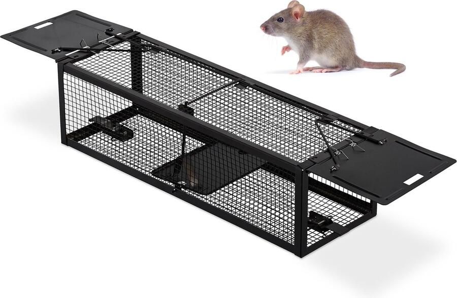 Relaxdays muizenval diervriendelijk vangkooi muizen levend vangen 2 ingangen