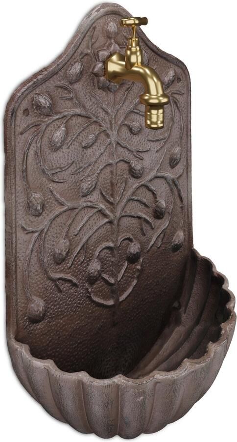 Relaxdays muurfontein met kraan buitenkraan 40x24x15 cm antieke stijl gietijzer