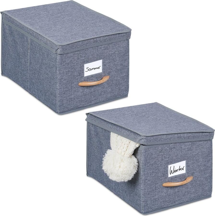 Relaxdays opbergdozen met deksel set van 2 kastmanden opbergmanden handvat stof