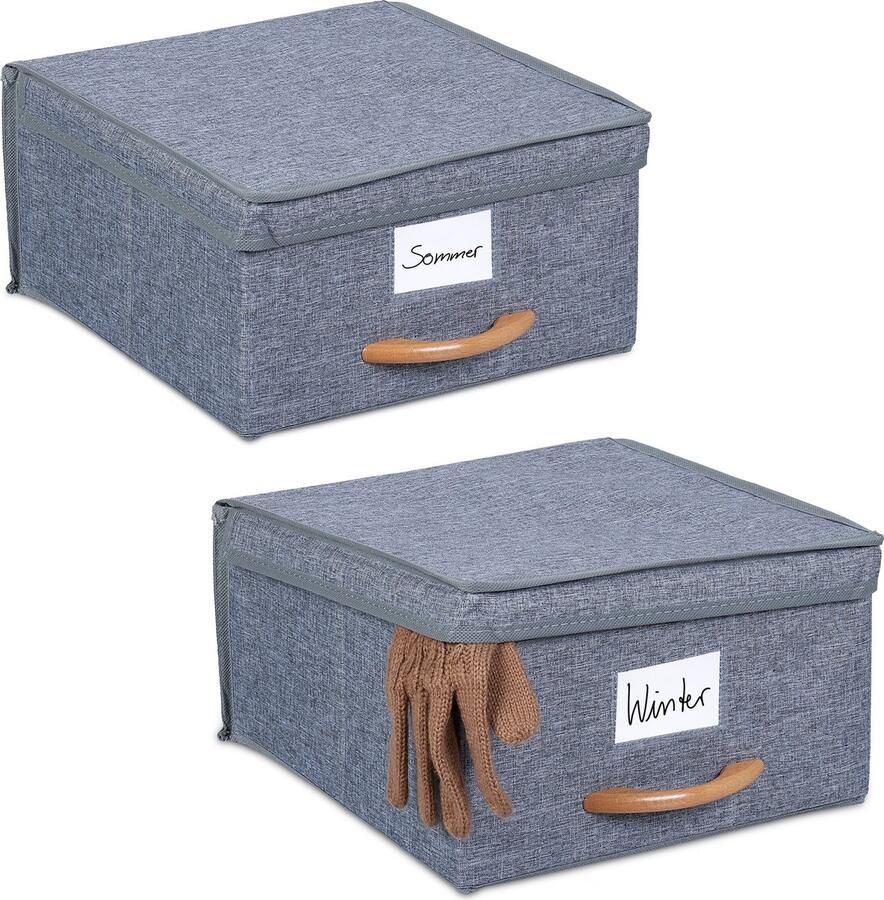 Relaxdays opbergdozen met deksel set van 2 stevige opbergmanden handgreep stof