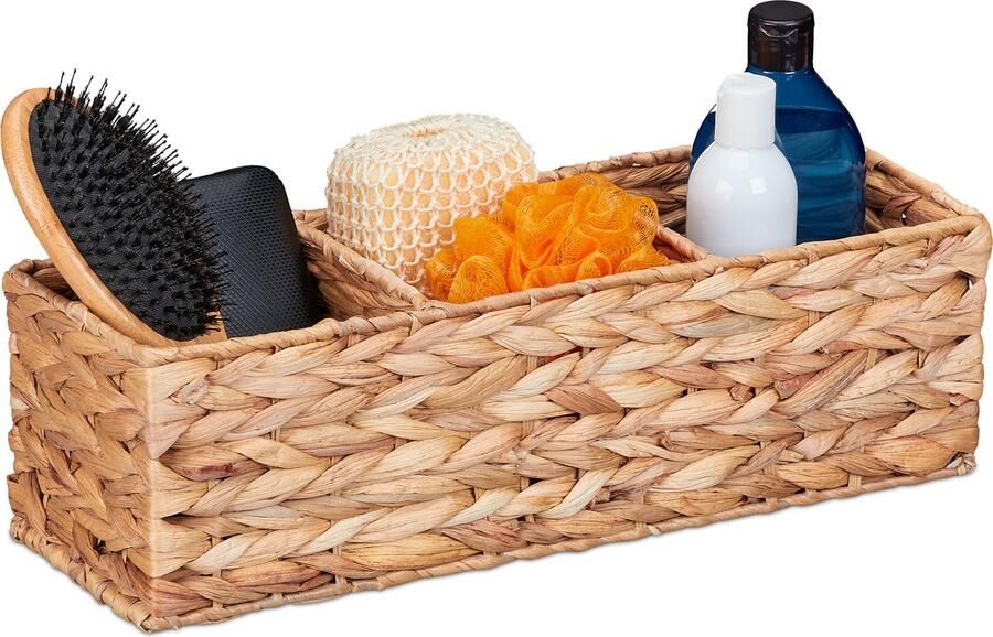 Relaxdays opbergmand 3 vakken mand waterhyacint badkamermand speelgoed woonkamer