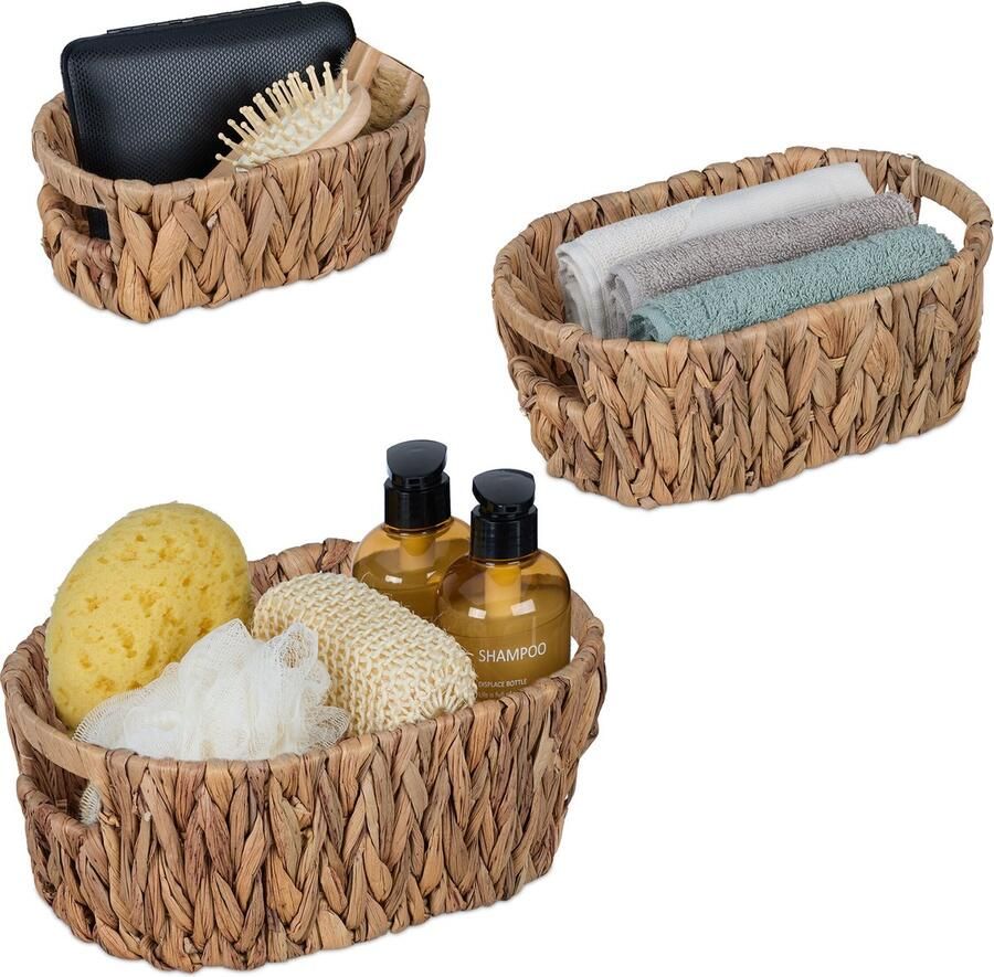 Relaxdays opbergmandjes set van 3 waterhyacint cadeaumandjes kleine toiletmandjes