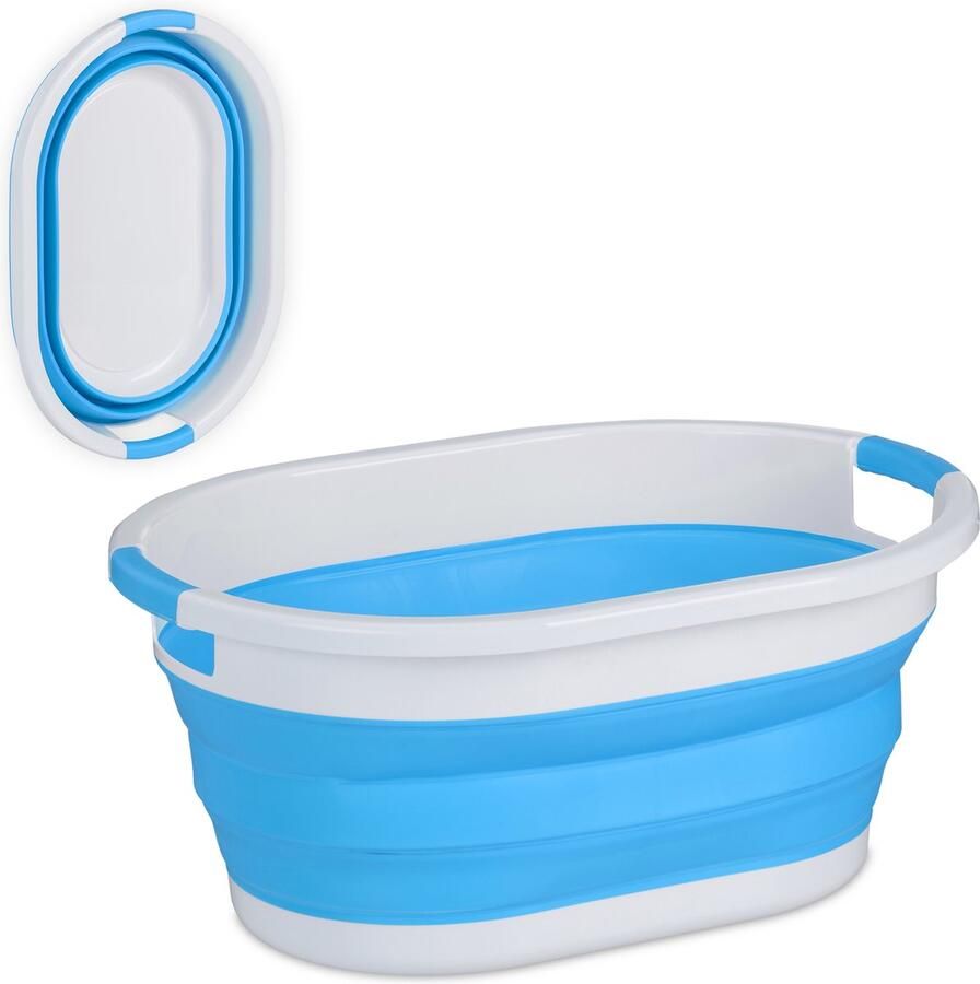 Relaxdays opvouwbare wasmand kunststof draagbare wasgoedmand 36 liter heupwasmand blauw