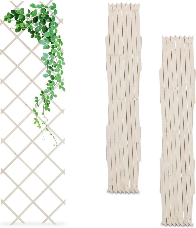 Relaxdays plantenklimrek set van 3 uitschuifbaar rankhulp 180 x 60 cm dennenhout