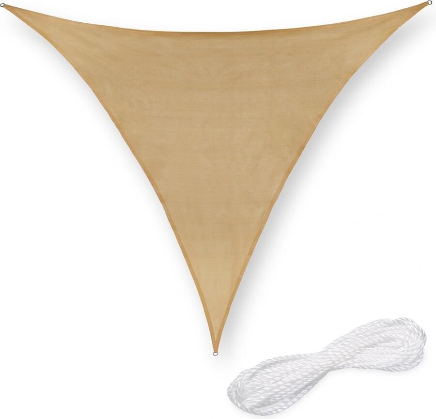 Relaxdays schaduwdoek driehoekig HDPE zonnedoek concaaf verschillende groottes beige 3 x 3 x 3 m