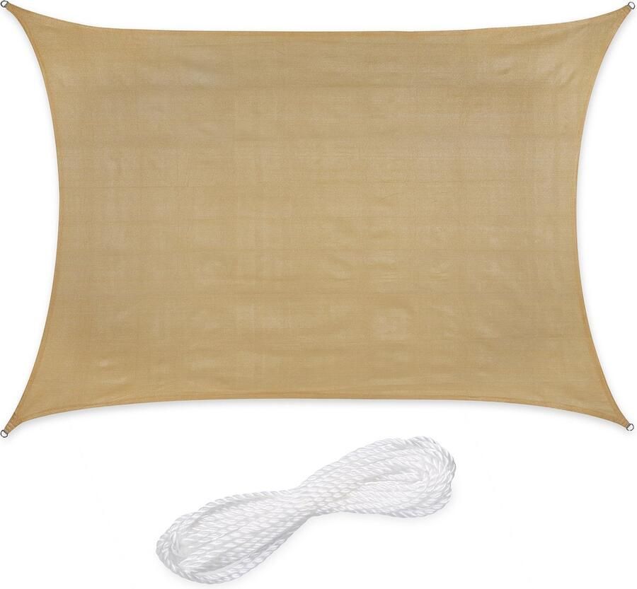 Relaxdays schaduwdoek rechthoekig HDPE zonnedoek concaaf verschillende groottes beige 2 x 4 m