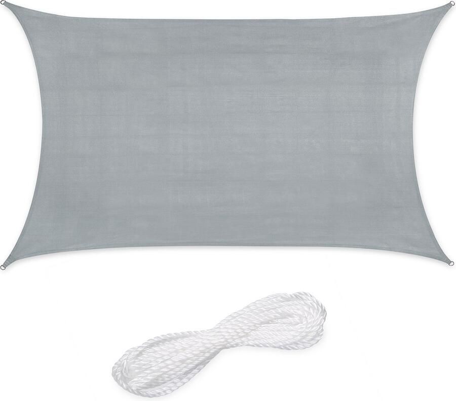 Relaxdays schaduwdoek rechthoekig HDPE zonnedoek concaaf verschillende groottes lichtgrijs 3 x 4 m