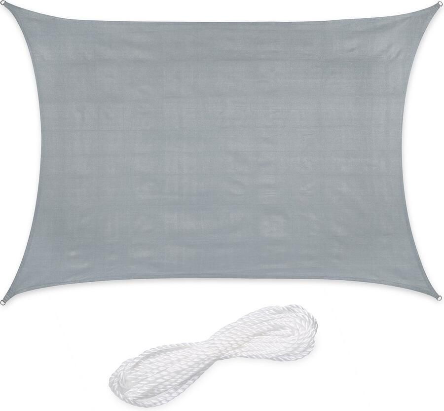 Relaxdays schaduwdoek rechthoekig HDPE zonnedoek concaaf verschillende groottes lichtgrijs 2 x 4 m