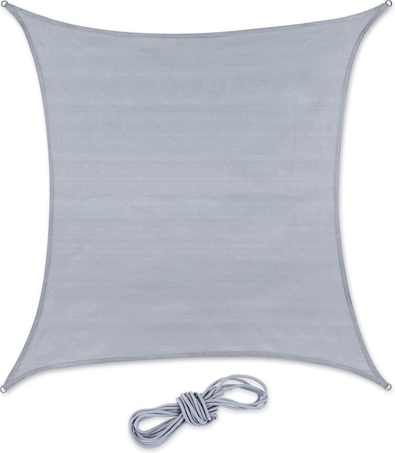 Relaxdays Schaduwdoek zonnezeil HDPE uv-werend zonwering vierkant lichtgrijs 2 x 2 m