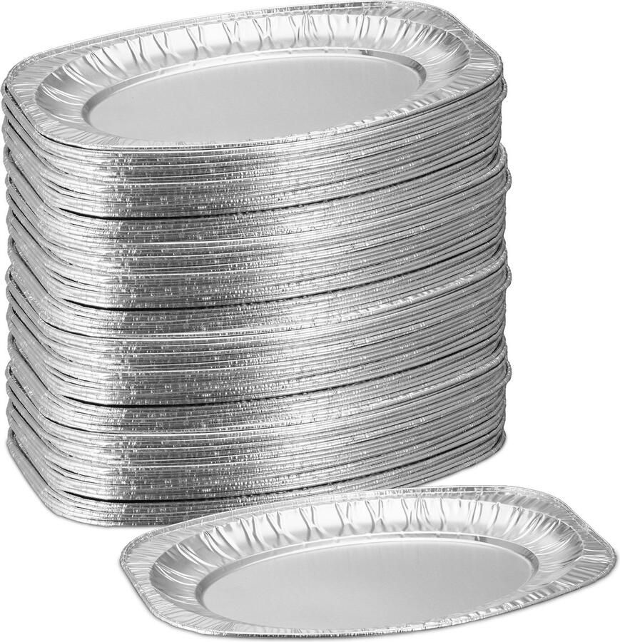 Relaxdays serveerschaal aluminium set van 100 wegwerp barbecue schalen ovaal