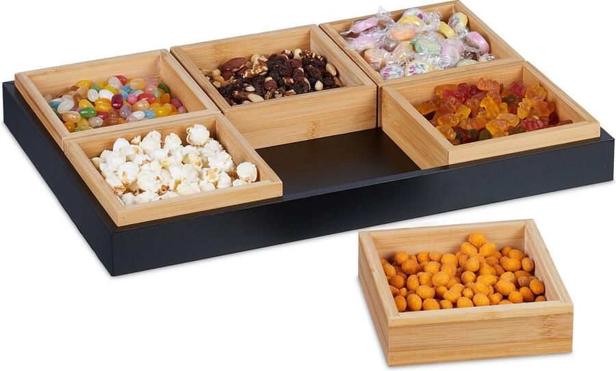 Relaxdays serveerschaaltjes op plank bamboe schaaltjes borrelschaaltjes snackschaal