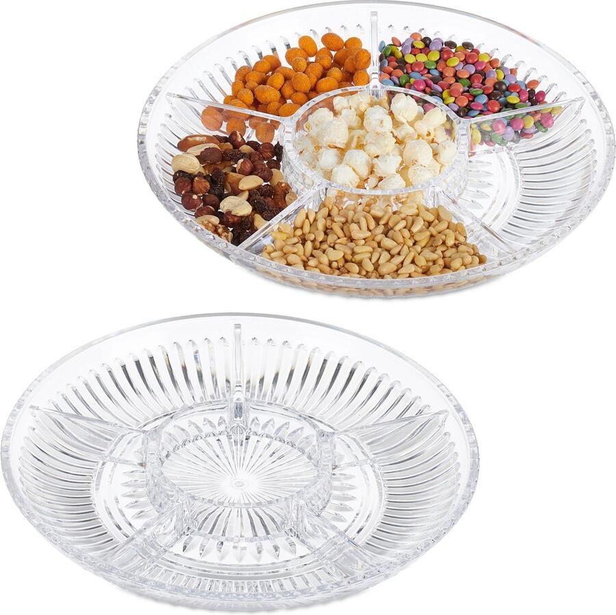 Relaxdays snackschaal set van 2 serveerschaal met vakjes kunststof serveerbord tapas