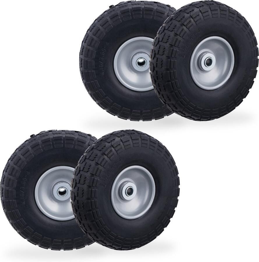 Relaxdays steekwagenwiel set van 4.10 3.50-4 skelterwiel massief rubber 16 mm Zwart-grijs