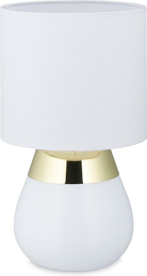 Relaxdays tafellamp touch vensterbank lamp schemerlamp stoffen lampenkap nachtlamp goud