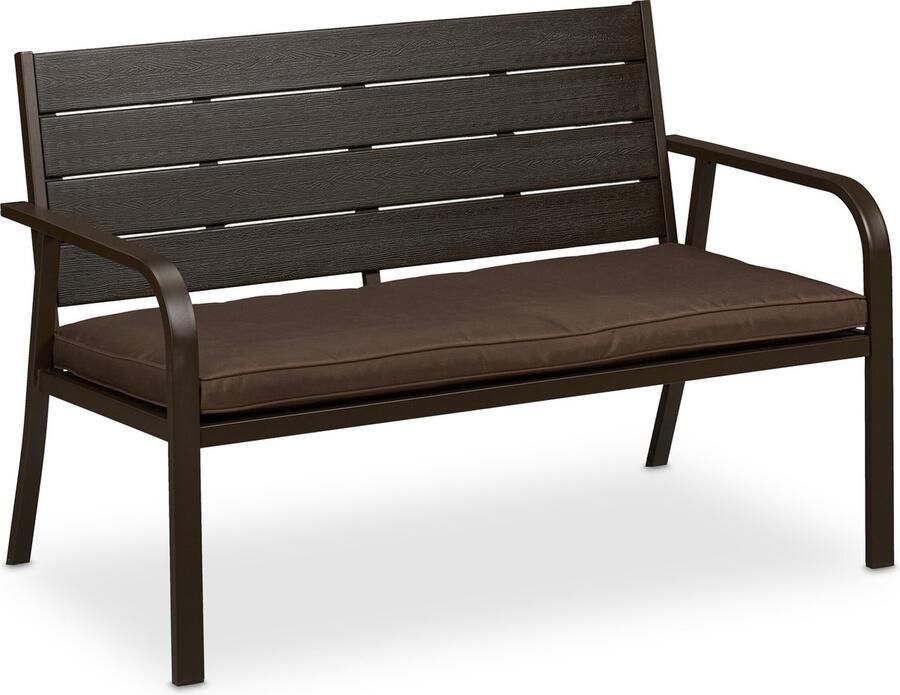 Relaxdays tuinbank met kussen buitenbank 2 personen balkonbank houtlook bruin