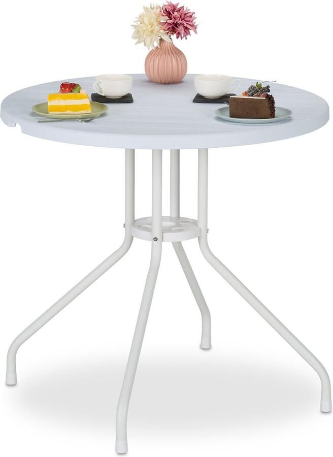 Relaxdays tuintafel 74x80 cm 2 personen balkontafel kunststof & metaal houtlook
