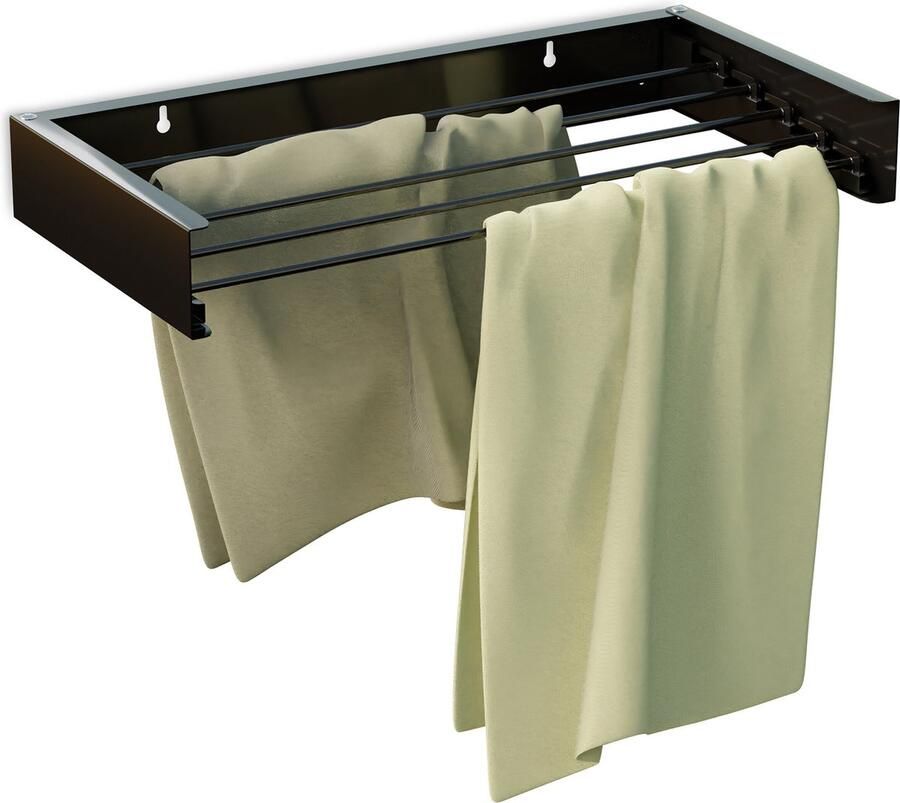 Relaxdays wanddroogrek inklapbaar wasdroogrek muur 5 stangen hangend metaal zwart