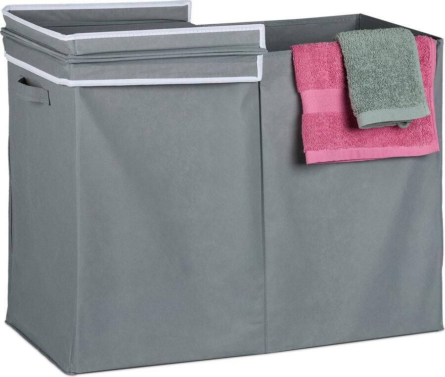 Relaxdays wasmand met deksel 100 liter opvouwbare wasbox stof badkamer draagbaar