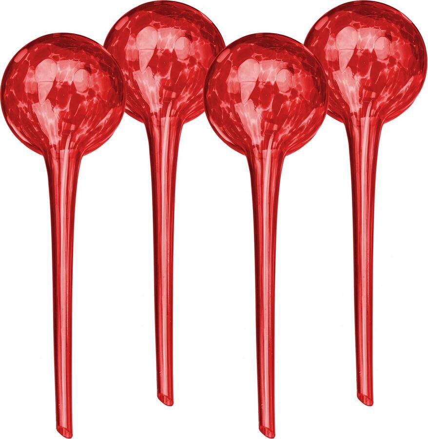 Relaxdays waterdruppelaar glas set van 4 waterbol balkon- en kamerplanten 350 ml rood