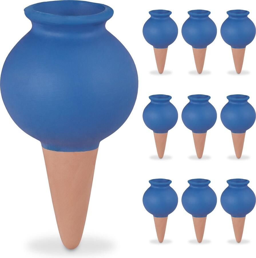 Relaxdays waterdruppelaar keramiek set van 10 druppelaars kamerplanten terracotta