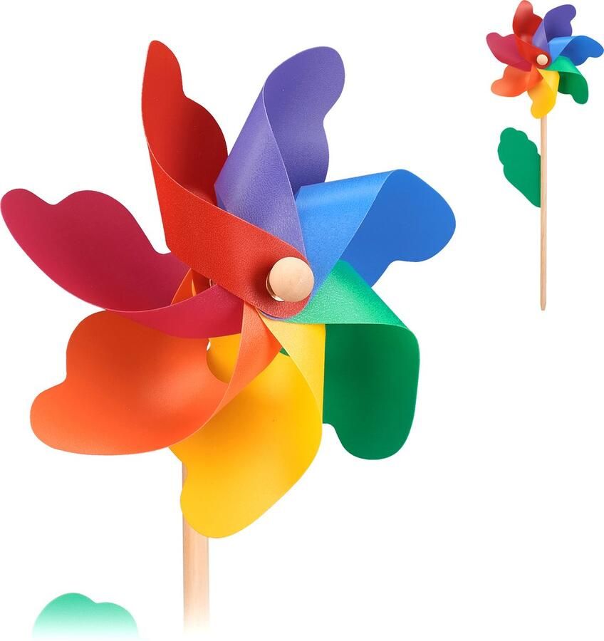 Relaxdays windmolen regenboog set van 2 windspel bloem tuinsteker tuindecoratie