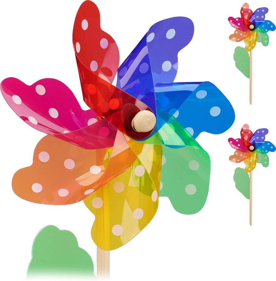 Relaxdays windmolen set van 2 windspel bloem tuindecoratie tuinsteker regenboog