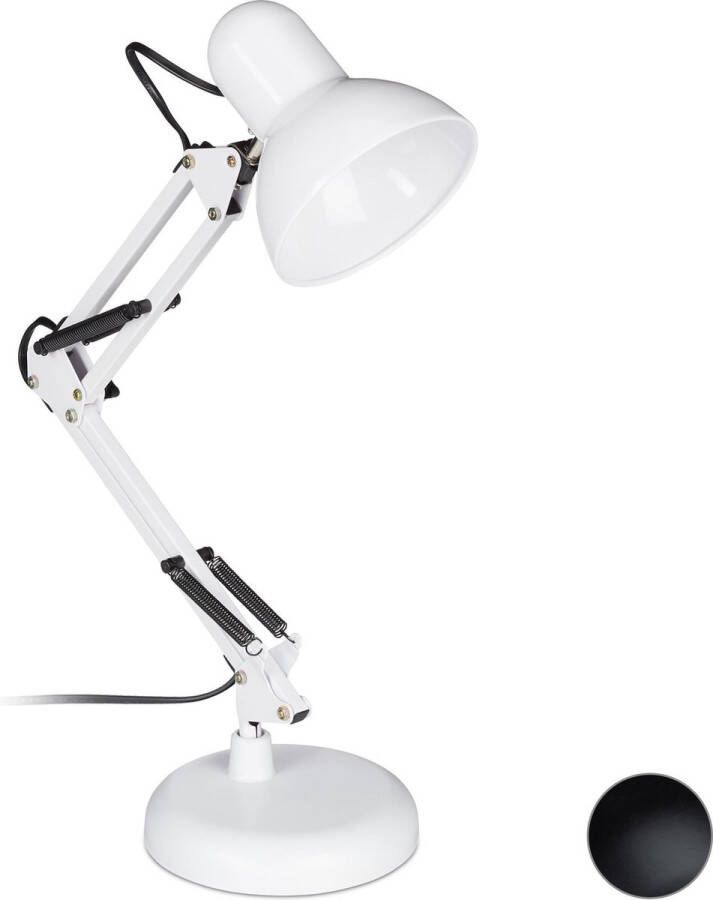 Relaxdays retro bureaulamp flexibele knikarm tafellamp leeslamp metaal verstelbaar wit