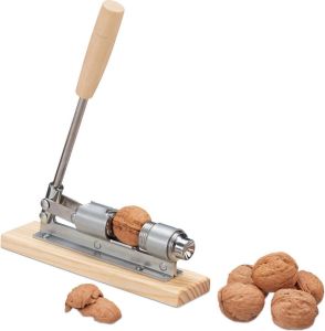 Relaxdays retro notenkraker met hendel nutcracker decoratief hout nut breaker