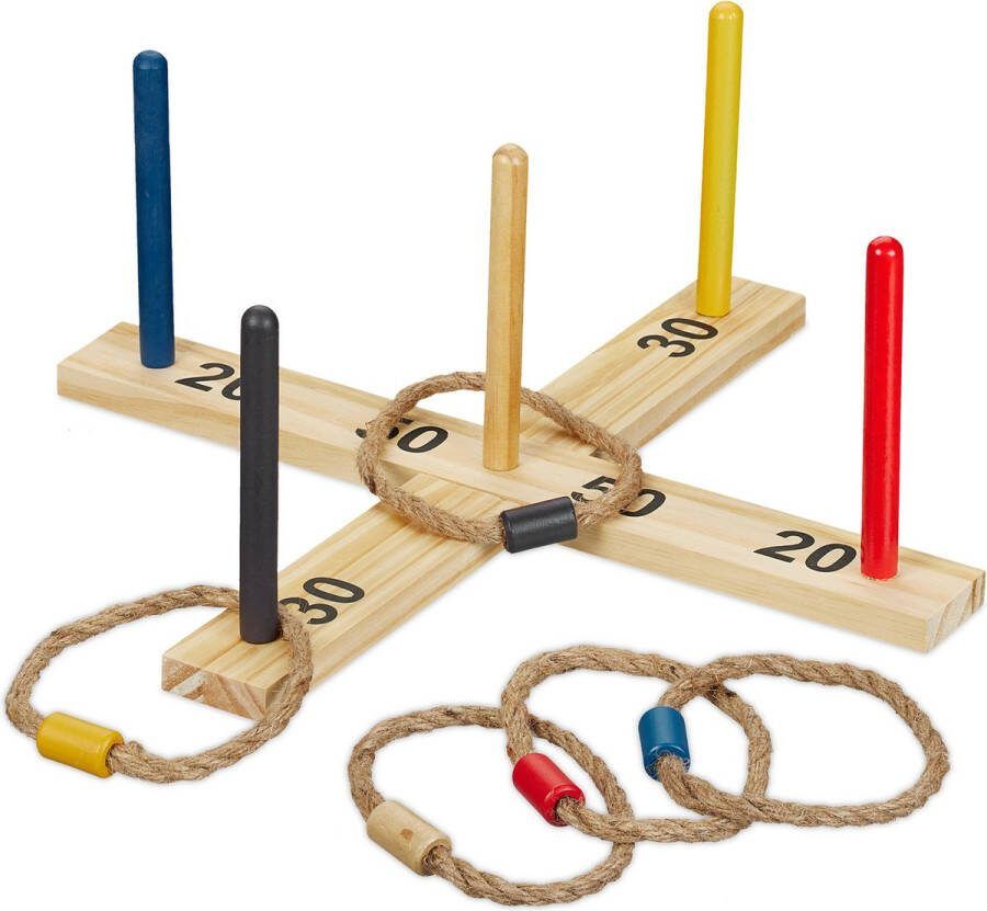 Relaxdays ringwerpspel hout ringen gooien buitenspelletje kinderfeestje volwassenen