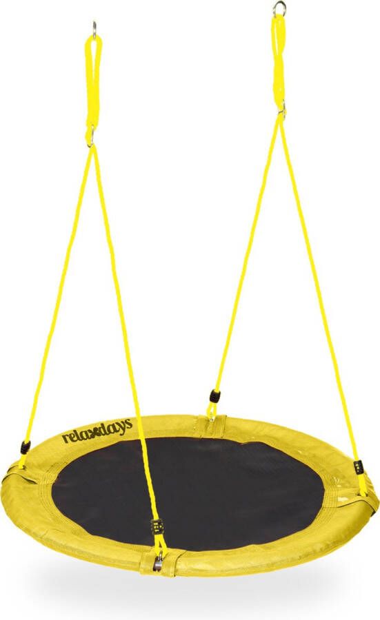Relaxdays ronde nestschommel 100 cm buitenspeelgoed binnen buiten kinderschommel geel