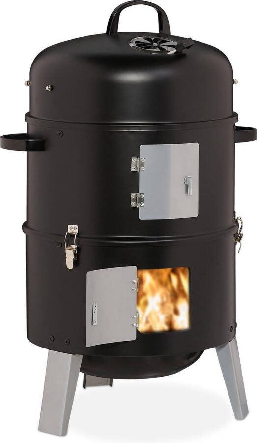 Relaxdays rookoven bbq smoker barbecue 3-in1 grill rookton thermometer zwart