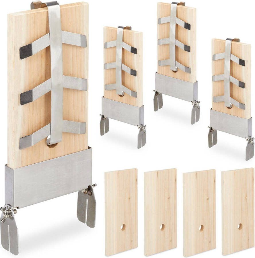 Relaxdays Rookplank bbq zalm set van 4 Finse plank dennenhout zalmplank natuur