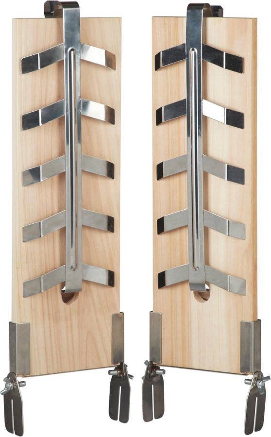 Relaxdays rookplank set van 2 stuks edelstaal houder cederhout zalmplank barbecue