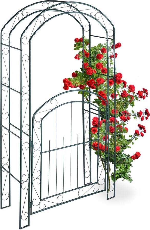 Relaxdays rozenboog met deur rankhulp metaal tuinboog klimplantenboog decoratie
