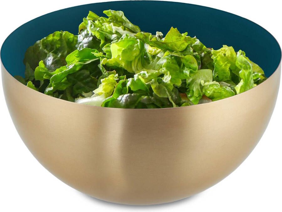 Relaxdays saladeschaal 2 liter saladekom serveerschaal rond mengkom rvs groen