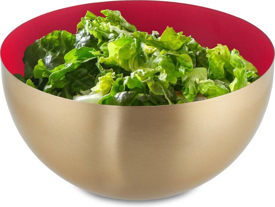 Relaxdays saladeschaal 2 liter saladekom serveerschaal rond mengkom rvs rood