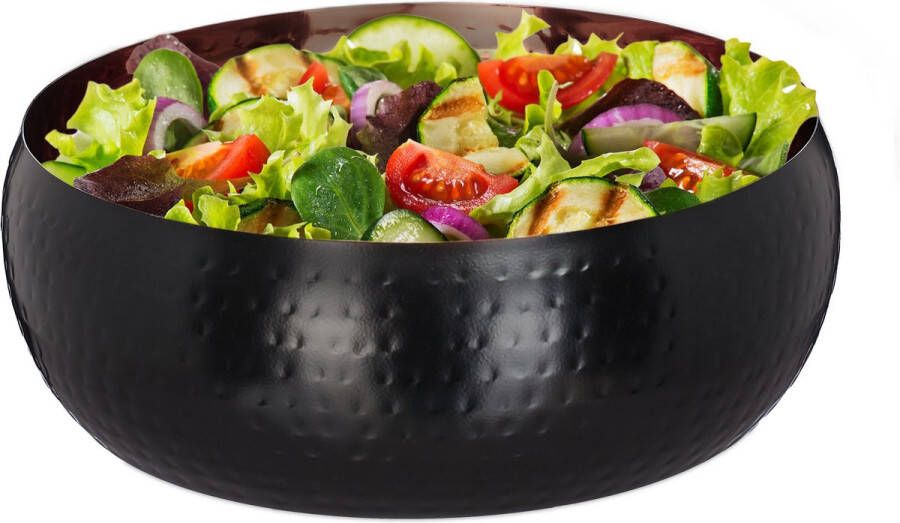 Relaxdays saladeschaal rvs saladekom gehamerde look serveerschaal zwart koper L