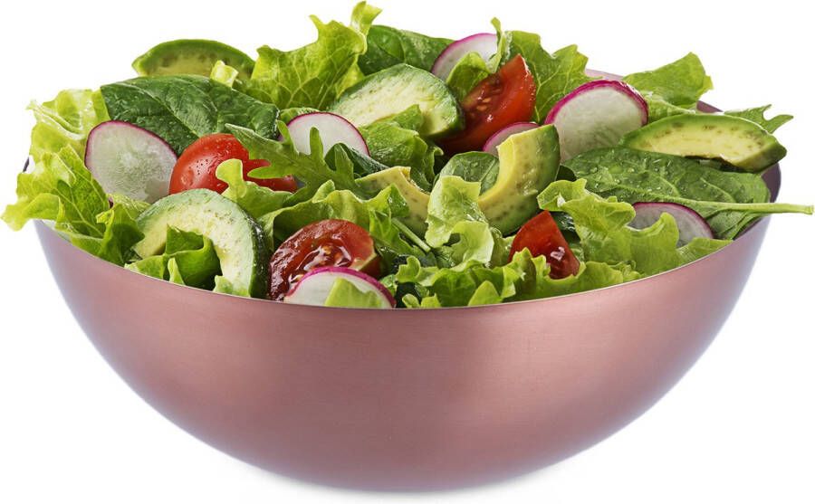 Relaxdays saladeschaal slakom ovaal keukenschaal rvs mengkom koper L