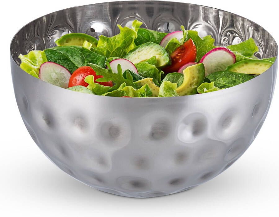 Relaxdays saladeschaal zilver saladekom rvs deco schaal serveerkom metalen schaal M