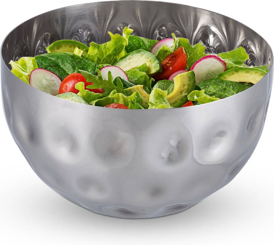 Relaxdays saladeschaal zilver saladekom rvs deco schaal serveerkom metalen schaal S
